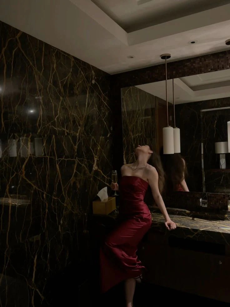 Buyishang Sexy Mermaid Strapless Satin Burgundy Prom Dresses Long Party Dress